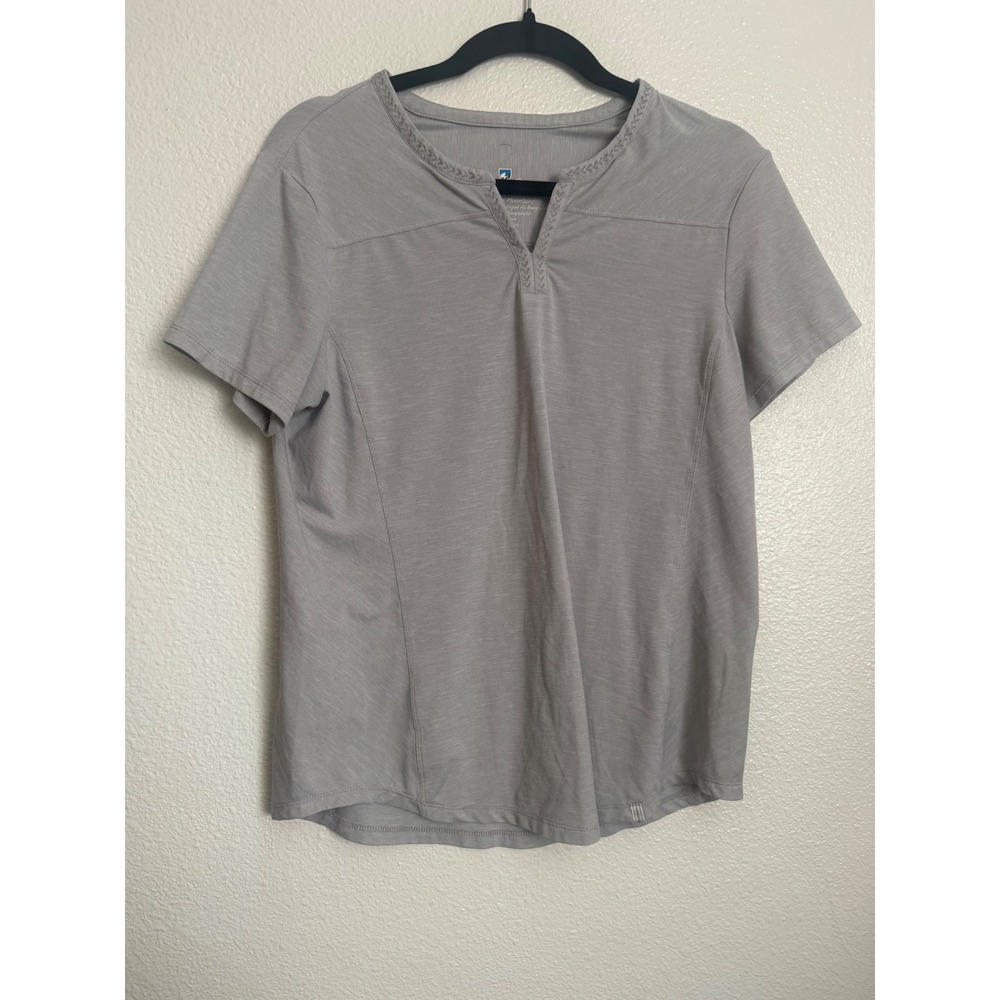 Kuhl Womens Grey Split V-Neck Embroidered Short Sleeve Hiking T-Shirt Size M